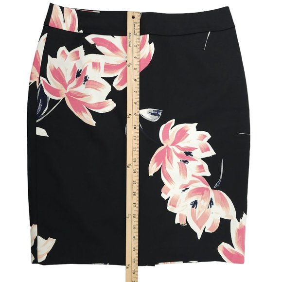 Ann Taylor Factory Floral Pencil Skirt Womens Sz 10 Black Pink Back Zip Slit NEW - Picture 5 of 16